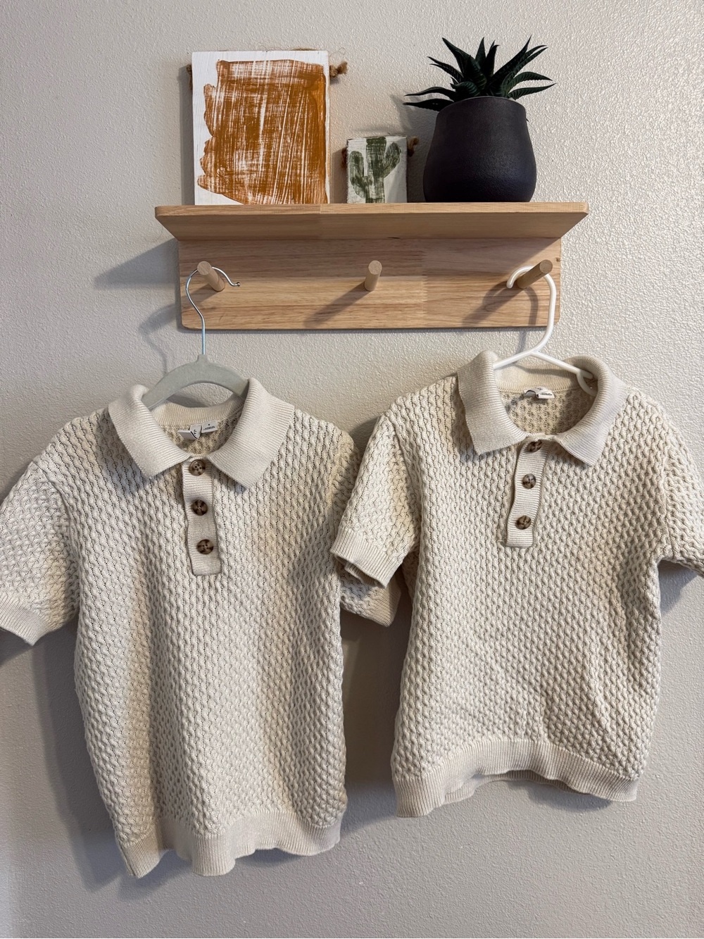 Janie and Jack Cream Knit Polo Short Sleeve Top - Textured Stitch